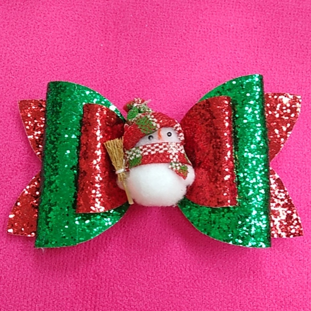 Handmade Snowman ☃️ faux leather hairbow